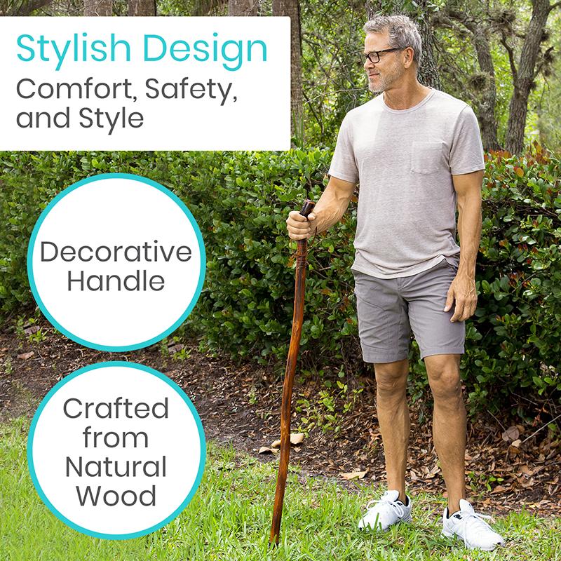 RMS - Natural Wood Walking Stick (Grooved Handle, 48 Inch) — My RMS Store