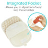 Integrated Pocket Allows you to slip a bar of soap into the scrubber
