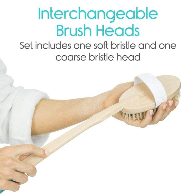 Interchangeable brush heads. Set includes one soft bristle and one coarse bristle head