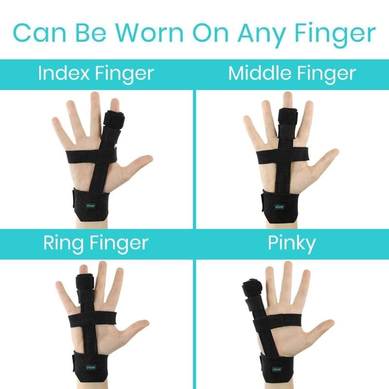 Vive Trigger Finger Splint Brace - Middle Pinky Pointer Ring and Thumb  Support - Palm Strap Included - Straighten Curved or Broken Fingers -  Adjustable Breathable Fit - Aluminum Pain Relief Guard Black