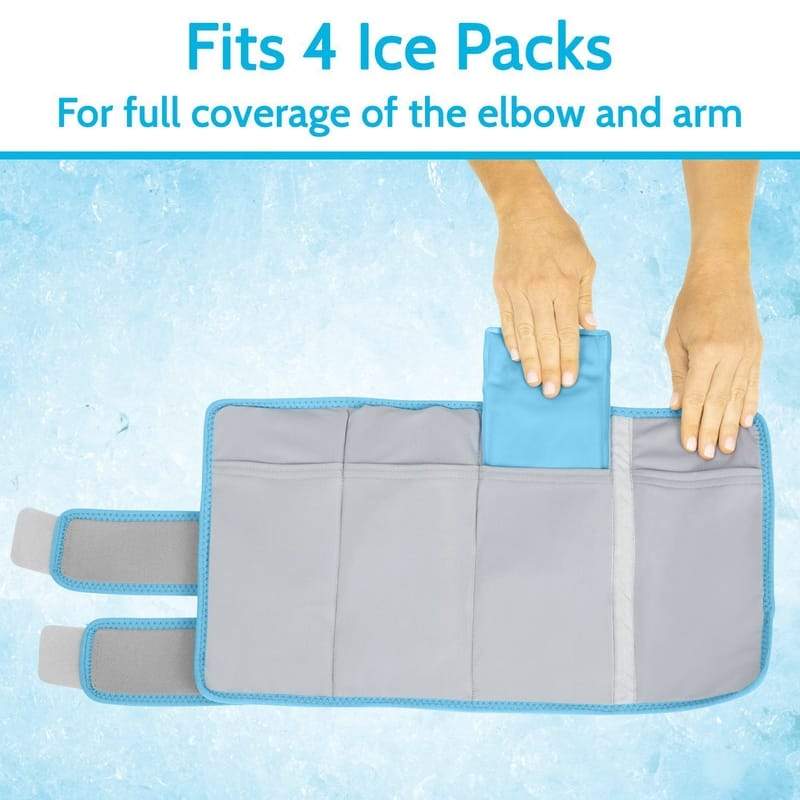 Fits 4 Ice Packs For full coverage of the elbow and arm