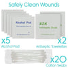 Safely Clean Wounds: Alcohol Pad, Antiseptic Towelettes, Cotton Swabs