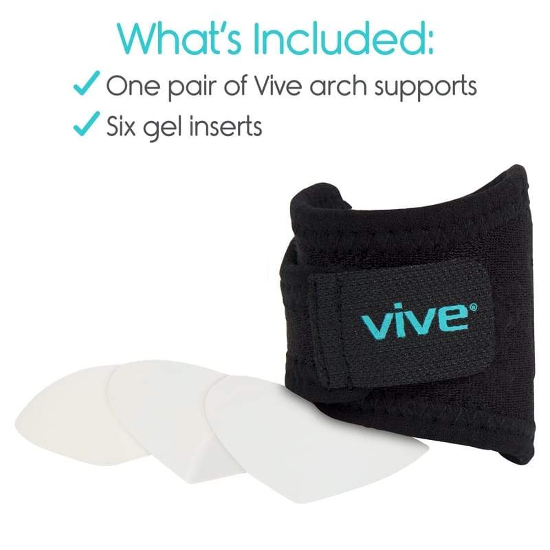 Six gel inserts and one pair of Vive arch supports included