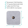 Nonwoven cloth backing 2 inches square electrode pads, latex and PVC free, 2mm din pin connector