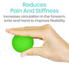 Reduces pain and stiffness. Increases circulation in the forearm, wrist and hand to improve flexibility