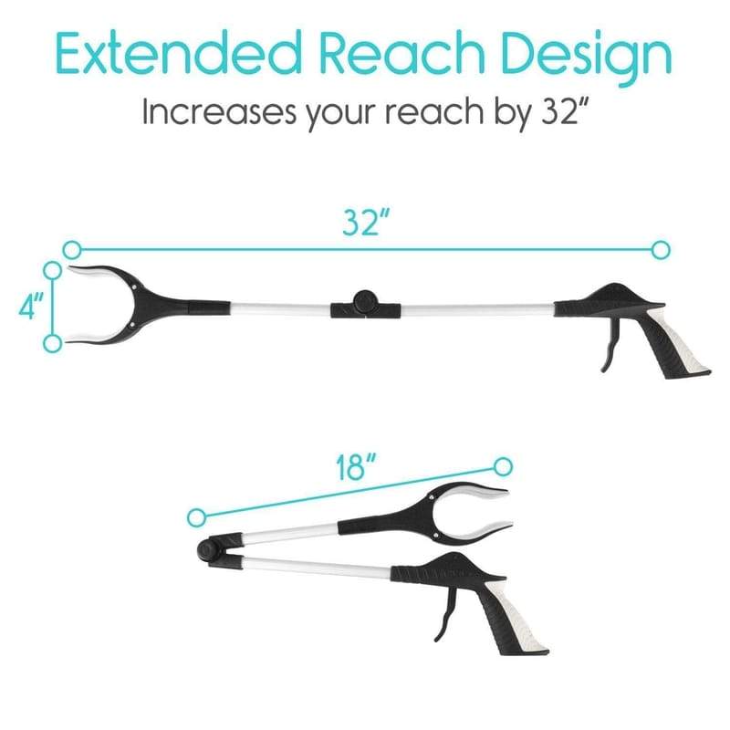 Folding Reacher Grabber - Compact Extended Reach Tool - Vive Health