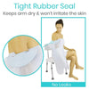 Tight Rubber Seal. Keeps arm dry & won't irritate the skin