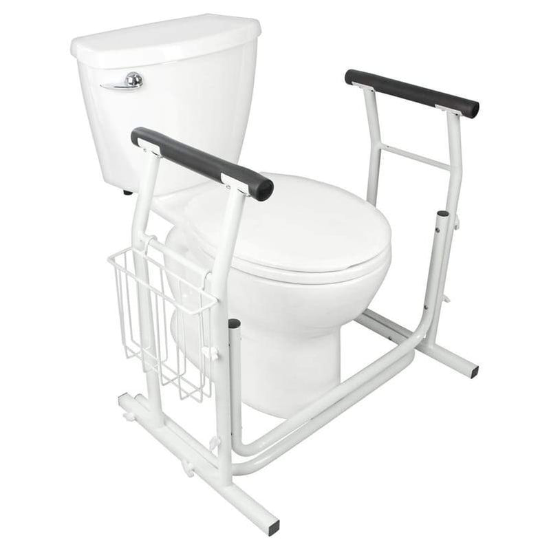 Vive Health standalone toilet safety rail with padded handles and magazine holder
